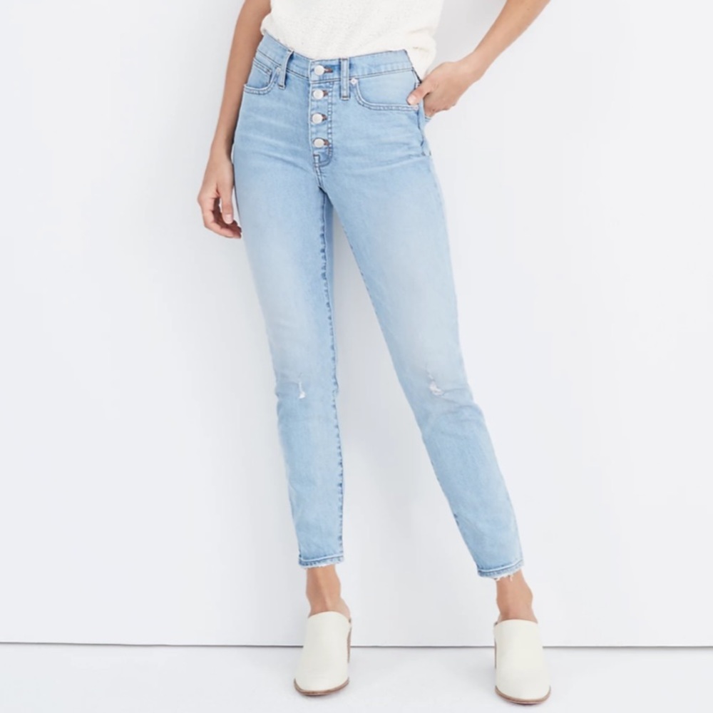 Madewell 9" Mid-Rise Skinny Crop Jeans in Asbury Wash: Button-Front Edition